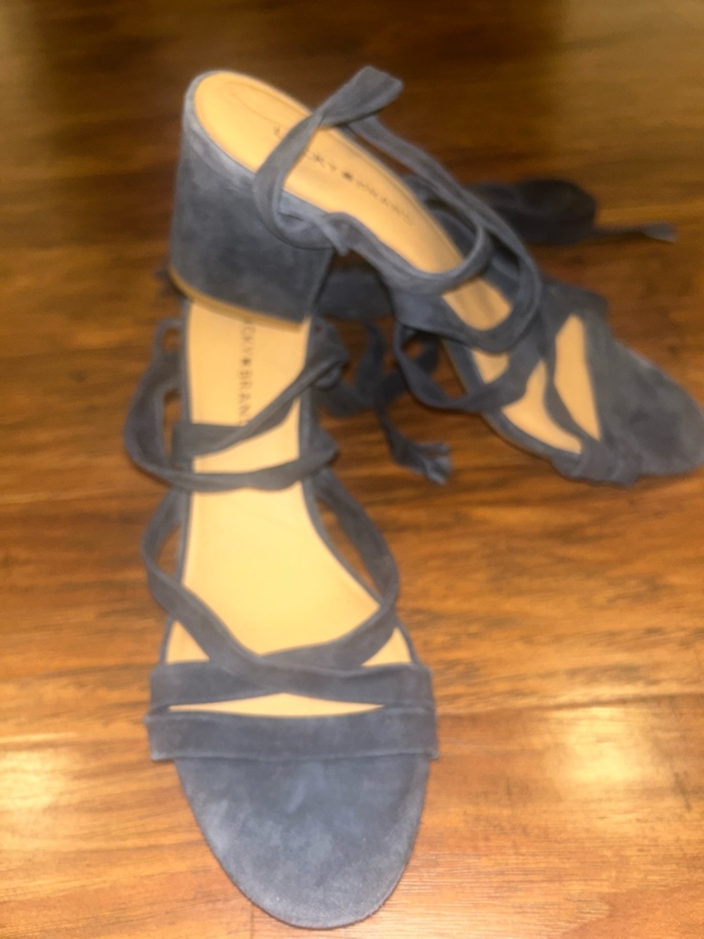 Lucky Brand Navy Suede Lace-Up Block Heel Sandals - Picture 4 of 6